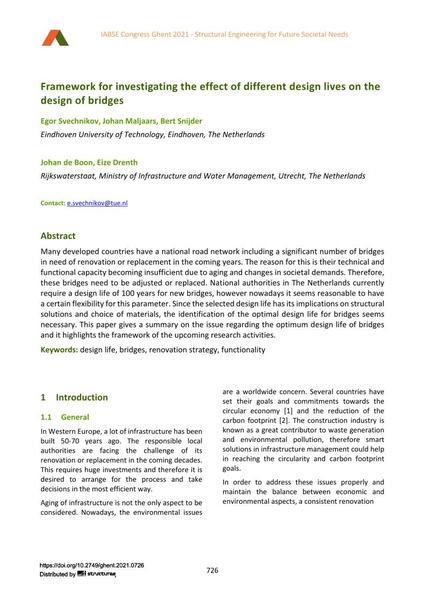  Framework for investigating the effect of different design lives on the design of bridges