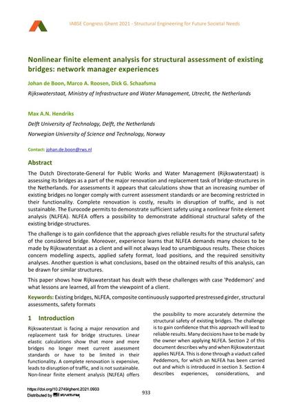  Nonlinear finite element analysis for structural assessment of existing bridges: network manager experiences