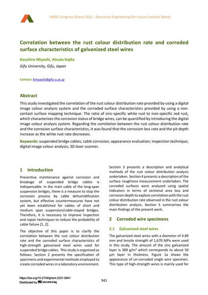  Correlation between the rust colour distribution rate and corroded surface characteristics of galvanized steel wires