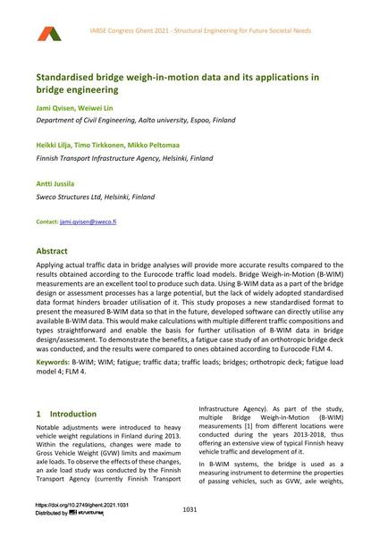  Standardised bridge weigh-in-motion data and its applications in bridge engineering