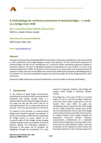 A methodology for resiliency assessment of existing bridges – a study on a bridge from 1930