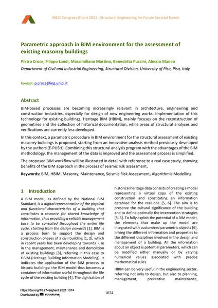 Parametric approach in BIM environment for the assessment of existing masonry buildings
