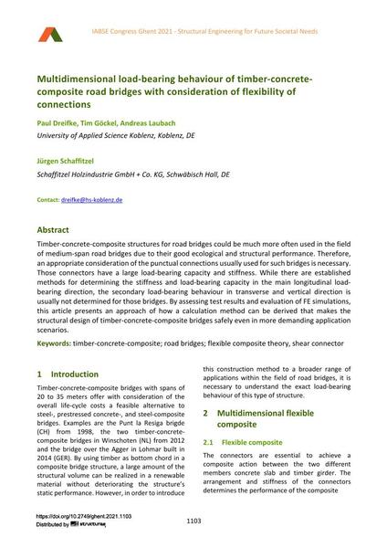 Multidimensional load-bearing behaviour of timber-concrete composite road bridges with consideration of flexibility of connections