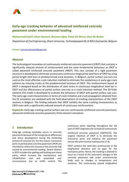  Early-age cracking behavior of advanced reinforced concrete pavement under environmental loading