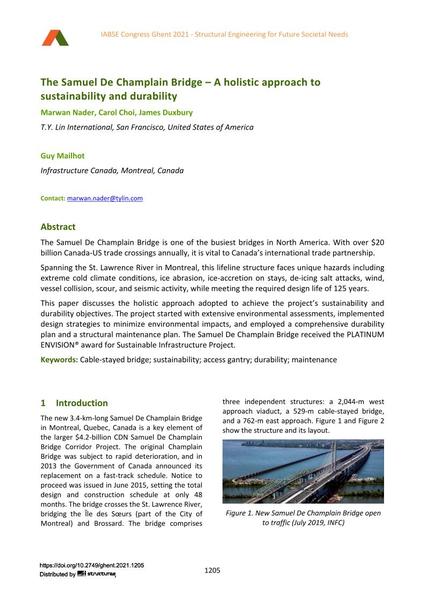 The Samuel De Champlain Bridge – A holistic approach to sustainability and durability