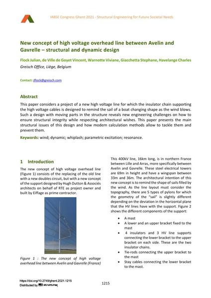 New concept of high voltage overhead line between Avelin and Gavrelle – structural and dynamic design