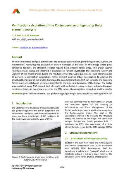  Verification calculation of the Cortenoeverse bridge using finite element analysis