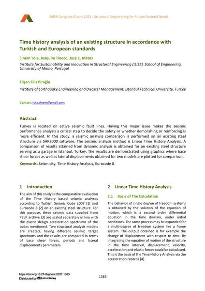  Time history analysis of an existing structure in accordance with Turkish and European standards