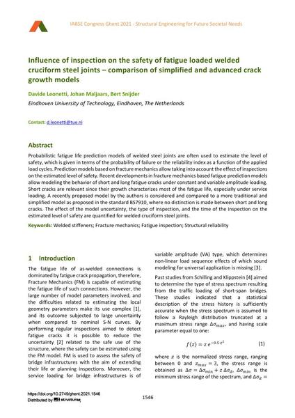  Influence of inspection on the safety of fatigue loaded welded cruciform steel joints – comparison of simplified and advanced crack growth models