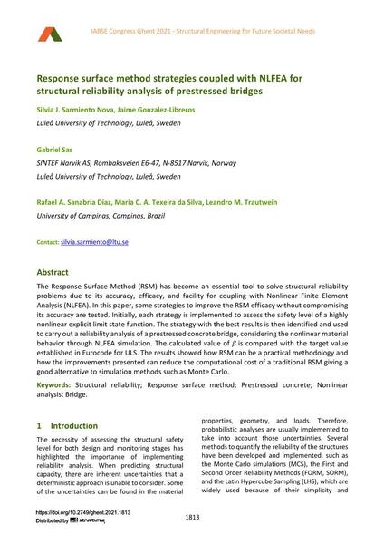  Response surface method strategies coupled with NLFEA for structural reliability analysis of prestressed bridges