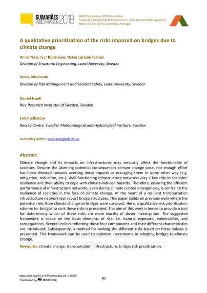 A qualitative prioritization of the risks imposed on bridges due to climate change
