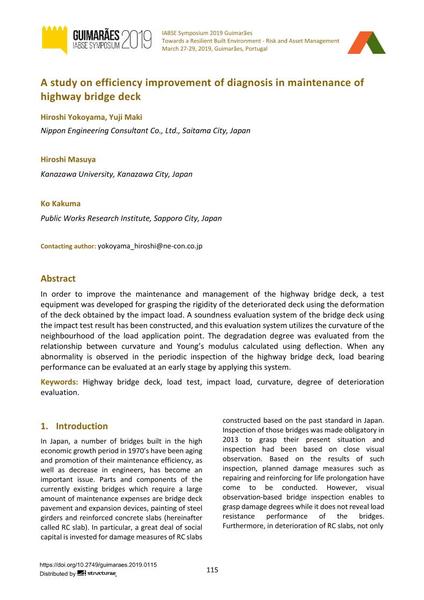 A study on efficiency improvement of diagnosis in maintenance of highway bridge deck