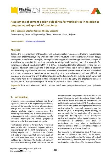  Assessment of current design guidelines for vertical ties in relation to progressive collapse of RC structures
