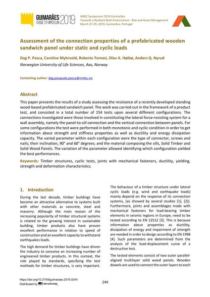  Assessment of the connection properties of a prefabricated wooden sandwich panel under static and cyclic loads
