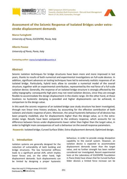  Assessment of the Seismic Response of Isolated Bridges under extra- stroke displacement demands