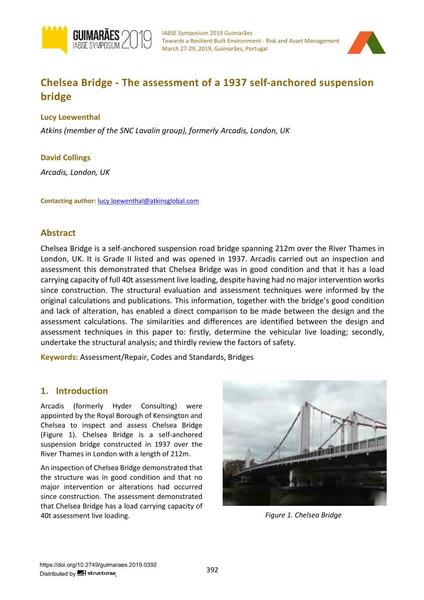  Chelsea Bridge - The assessment of a 1937 self-anchored suspension bridge