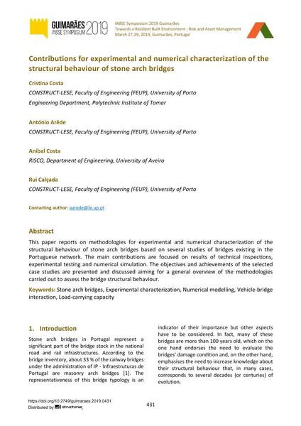  Contributions for experimental and numerical characterization of the structural behaviour of stone arch bridges