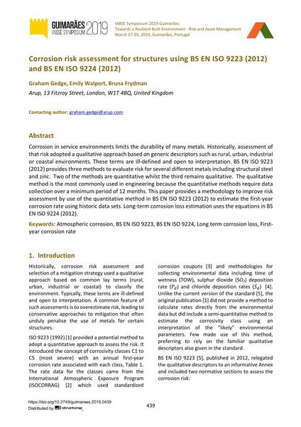  Corrosion risk assessment for structures using BS EN ISO 9223 (2012) and BS EN ISO 9224 (2012)