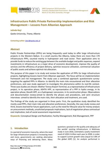  Infrastructure Public Private Partnership Implementation and Risk Management – Lessons from Albanian Approach
