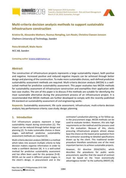  Multi-criteria decision analysis methods to support sustainable infrastructure construction