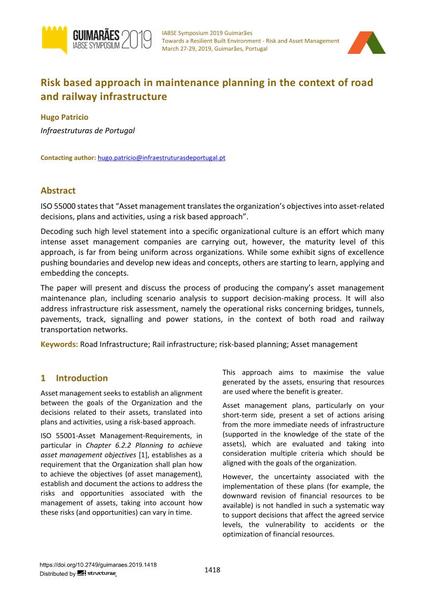  Risk based approach in maintenance planning in the context of road and railway infrastructure