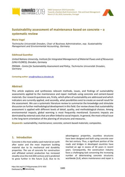  Sustainability assessment of maintenance based on concrete – a systematic review