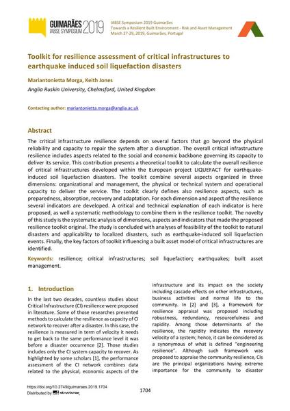  Toolkit for resilience assessment of critical infrastructures to earthquake induced soil liquefaction disasters