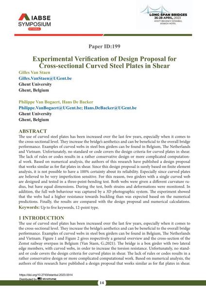  Experimental Veriﬁcation of Design Proposal for Cross-sectional Curved Steel Plates in Shear