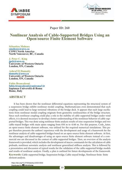  Nonlinear Analysis of Cable-Supported Bridges Using an Open-source Finite Element Software