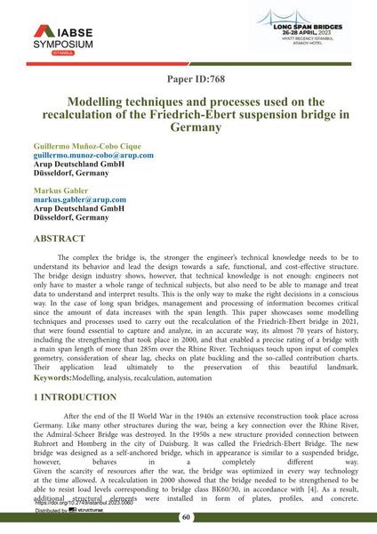  Modelling techniques and processes used on the recalculation of the Friedrich-Ebert suspension bridge in Germany