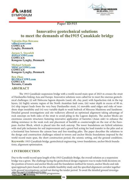  Innovative geotechnical solutions to meet the demands of the1915 Çanakkale bridge