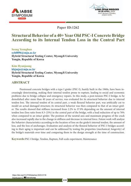  Structural Behavior of a 40+ Year Old PSC-I Concrete Bridge According to its Internal Tendon Loss in the Central Part