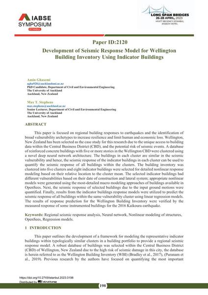  Development of Seismic Response Model for Wellington Building Inventory Using Indicator Buildings