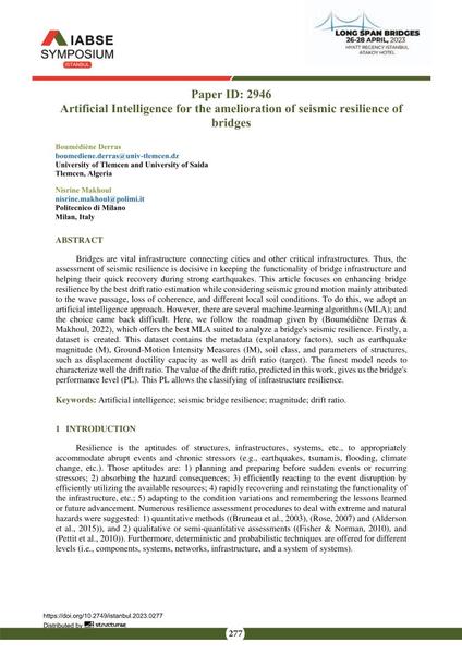  Artificial Intelligence for the amelioration of seismic resilience of bridges
