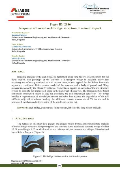  Response of buried arch bridge structure to seismic impact