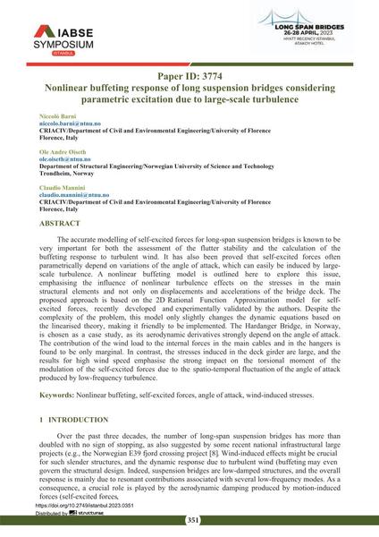  Nonlinear buffeting response of long suspension bridges considering parametric excitation due to large-scale turbulence