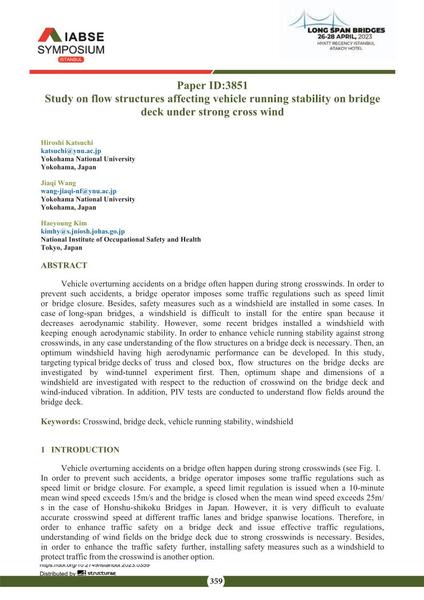  Study on flow structures affecting vehicle running stability on bridge deck under strong cross wind