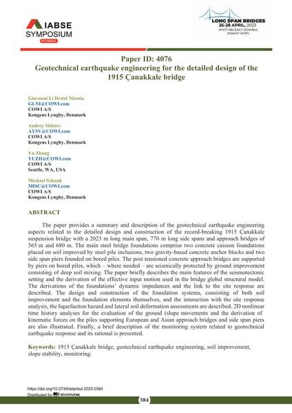  Geotechnical earthquake engineering for the detailed design of the 1915 Çanakkale bridge