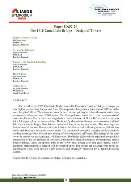The 1915 Çanakkale Bridge – Design of Towers