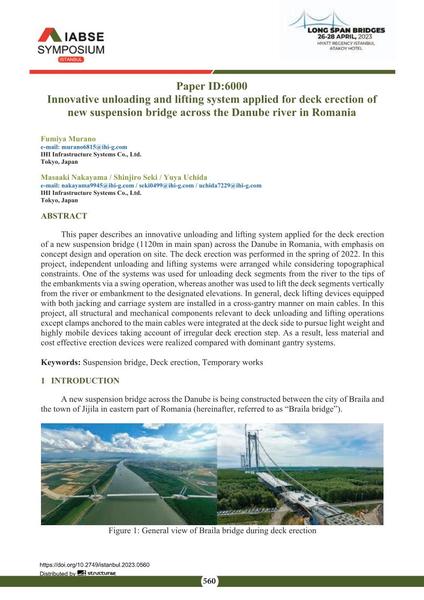  Innovative unloading and lifting system applied for deck erection of new suspension bridge across the Danube river in Romania