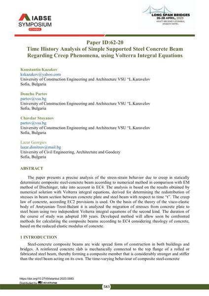  Time History Analysis of Simple Supported Steel Concrete Beam Regarding Creep Phenomena, using Volterra Integral Equations