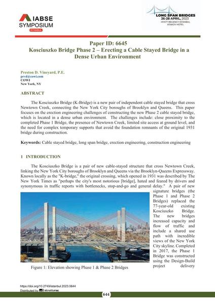  Kosciuszko Bridge Phase 2 – Erecting a Cable Stayed Bridge in a Dense Urban Environment