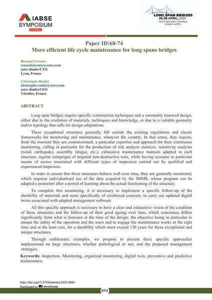  More efficient life cycle maintenance for long spans bridges