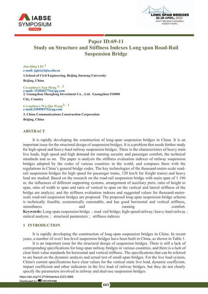  Study on Structure and Stiffness Indexes Long span Road-Rail Suspension Bridge