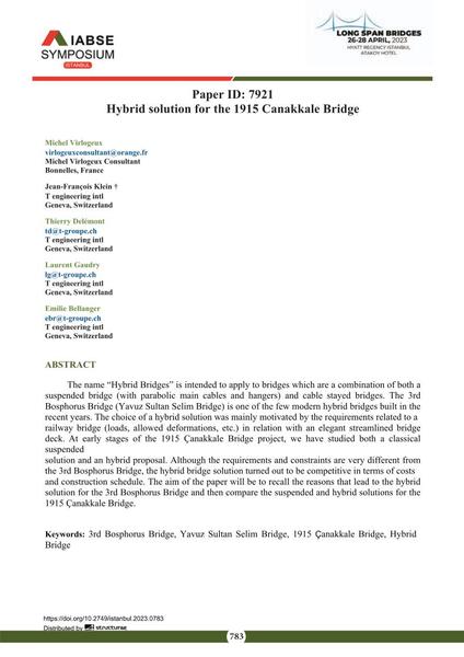  Hybrid solution for the 1915 Canakkale Bridge