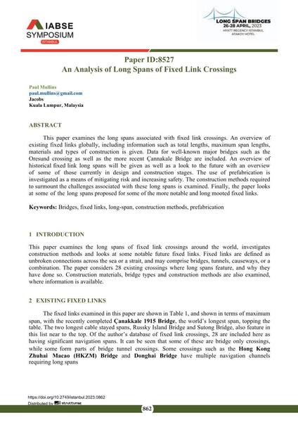 An Analysis of Long Spans of Fixed Link Crossings