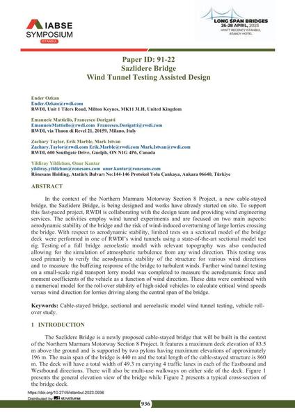  Sazlidere Bridge Wind Tunnel Testing Assisted Design