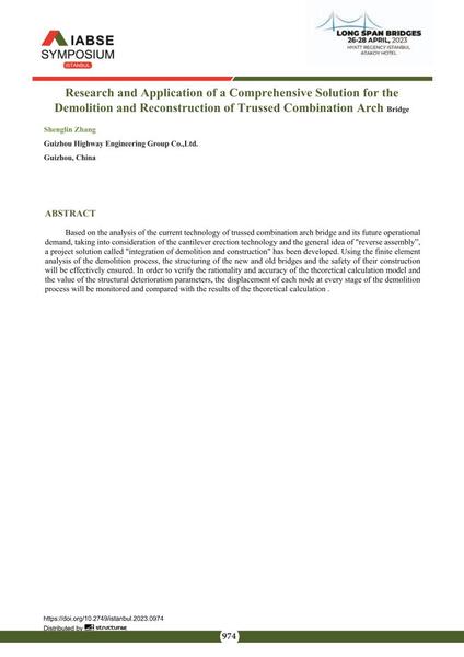  Research and Application of a Comprehensive Solution for the Demolition and Reconstruction of Trussed Combination Arch Bridge