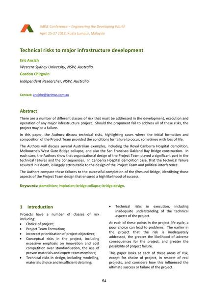  Technical risks to major infrastructure development