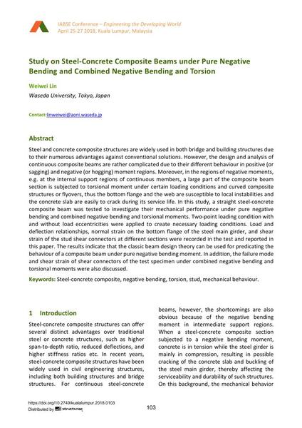  Study on Steel-Concrete Composite Beams under Pure Negative Bending and Combined Negative Bending and Torsion